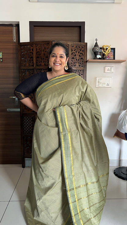 Pastel Sage Green Arani Semi Silk Cotton Muthukattam with Rettaipettai Border
