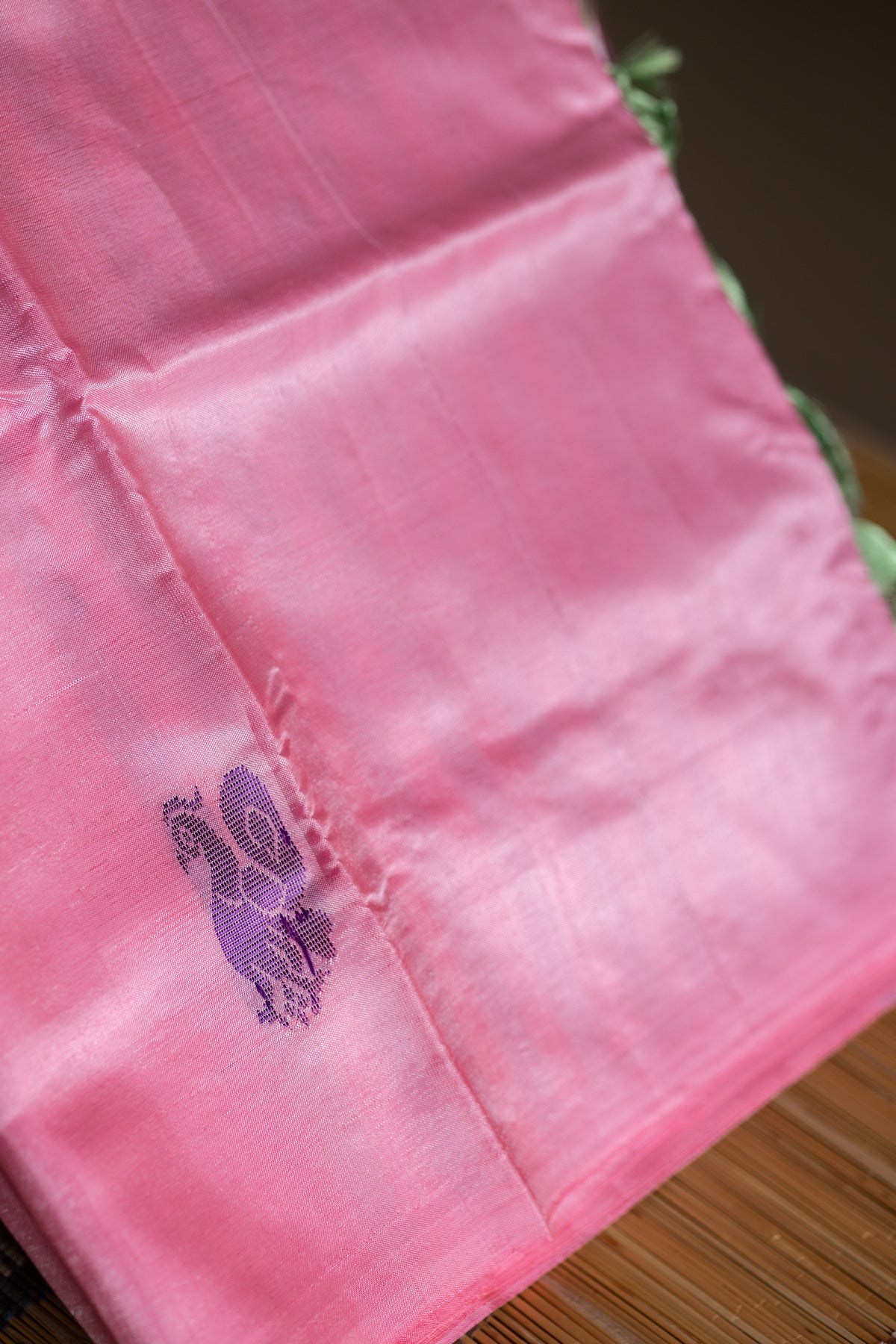Rose Milk Chinnalampattu Saree with Apple Green