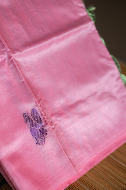 Rose Milk Chinnalampattu Saree with Apple Green