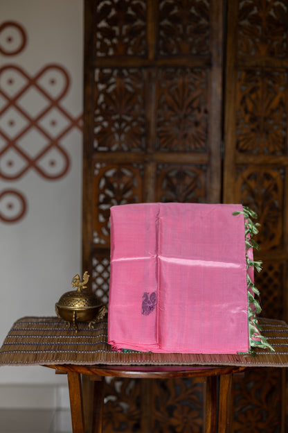 Rose Milk Chinnalampattu Saree with Apple Green