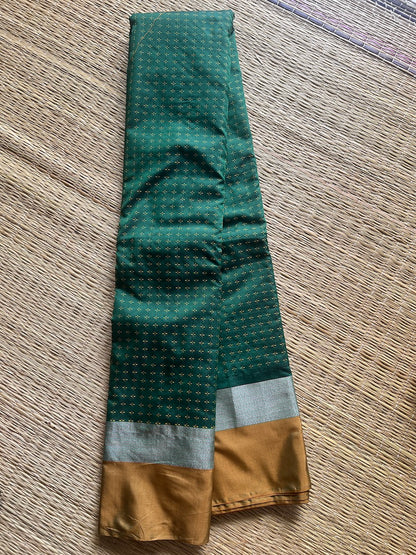 Bottle Green Arani Pattu Art Silk Saree with Olive & Plus Buttis