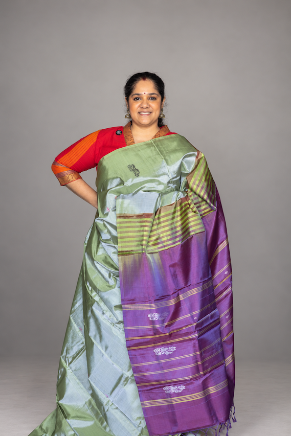 Pastel Green Chinnalampattu Saree with Dual Shade Purple & Lavender