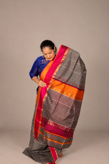 Mini Burberry Plaid Checks - Black & White -  Maheswari silk cotton