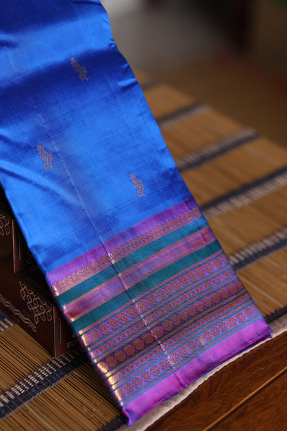Ink Blue with vadamalli dual shade border with pink pallu