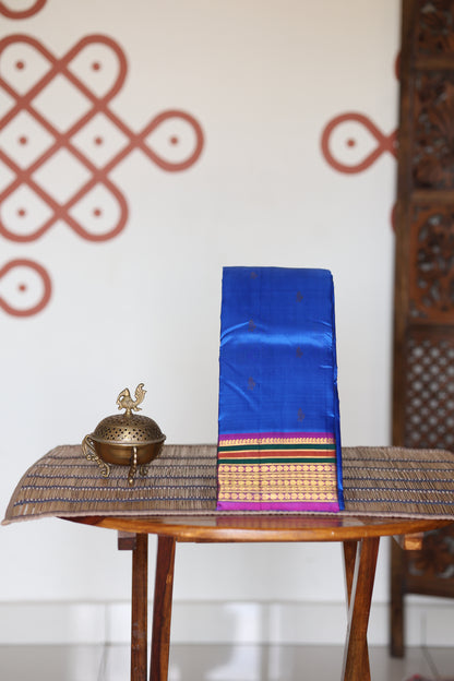 Ink Blue with vadamalli dual shade border with pink pallu