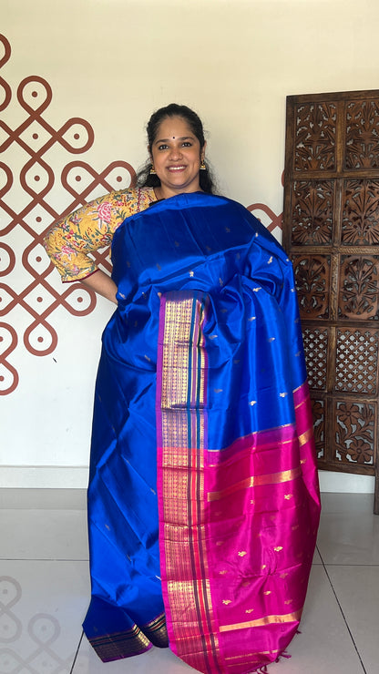 Ink Blue with vadamalli dual shade border with pink pallu