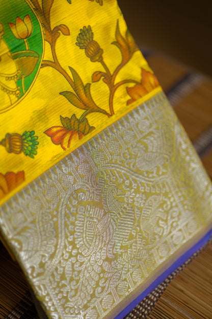 Mangalgiri silk cotton - Turmeric yellow with pichwai print