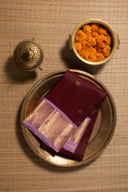 Maroon with Lavendar - Peacock Bhutta Saree