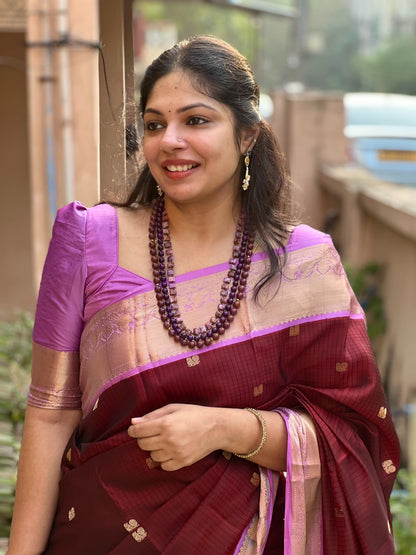Maroon with Lavendar - Peacock Bhutta Saree