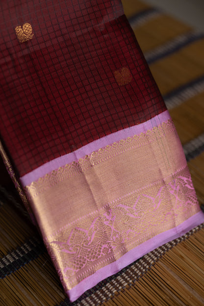 Maroon with Lavendar - Peacock Bhutta Saree