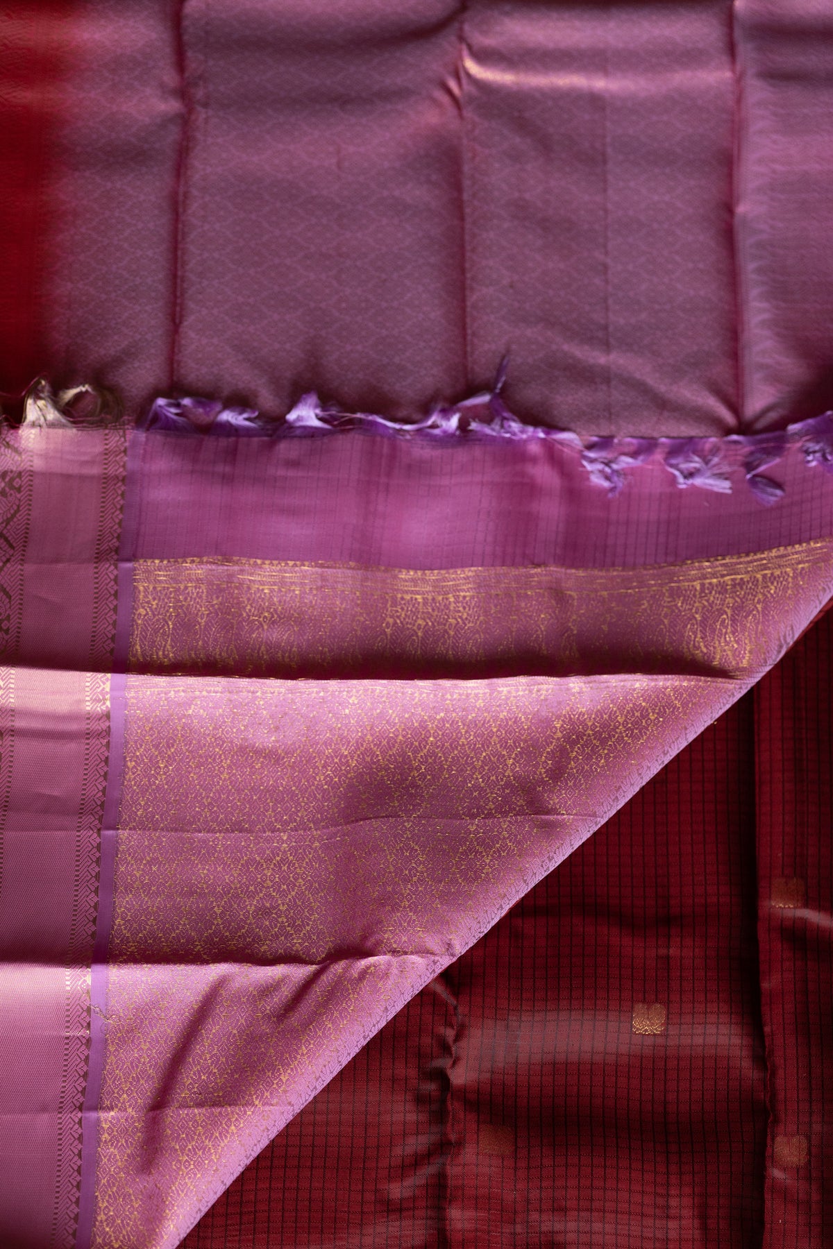 Maroon with Lavendar - Peacock Bhutta Saree
