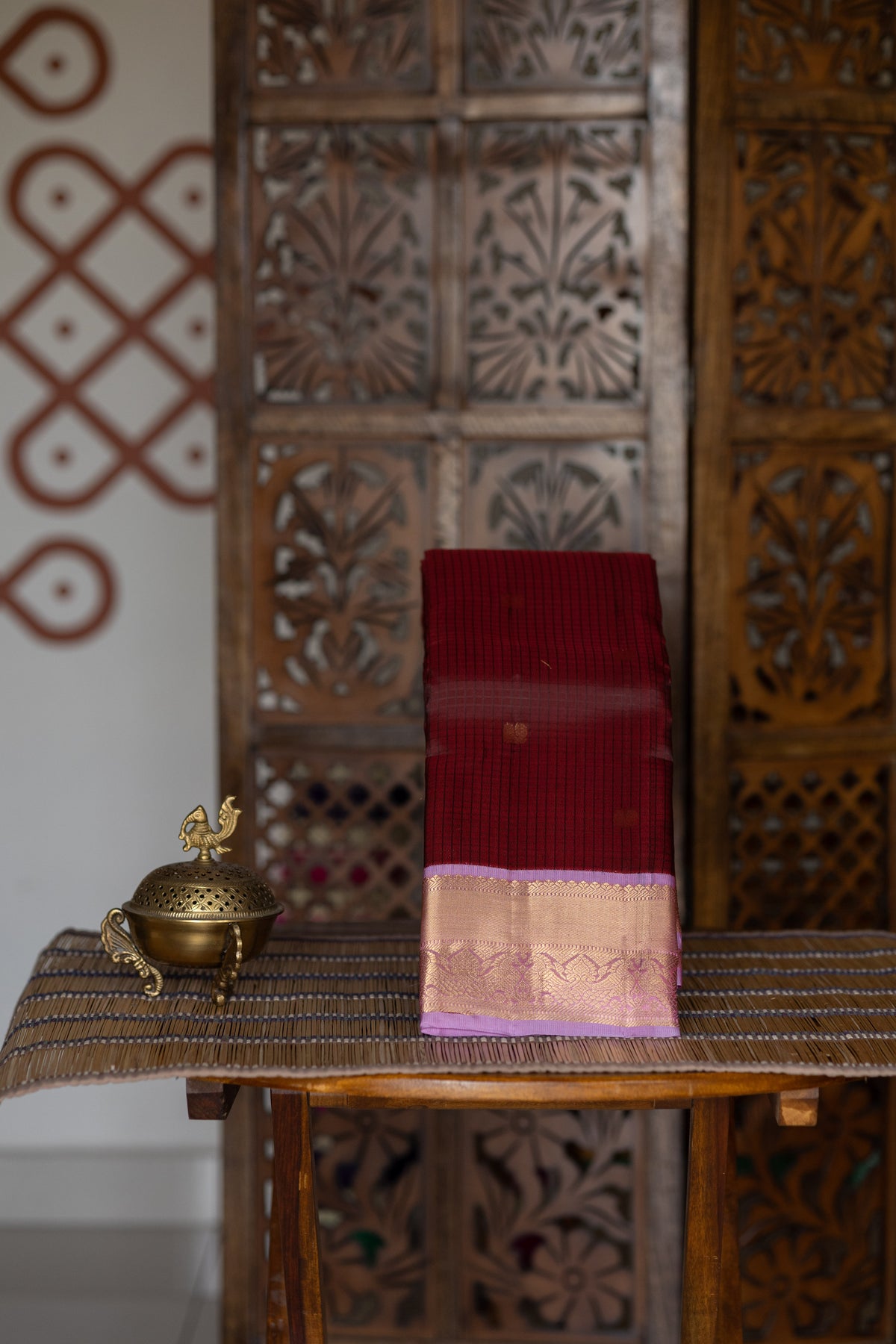 Maroon with Lavendar - Peacock Bhutta Saree