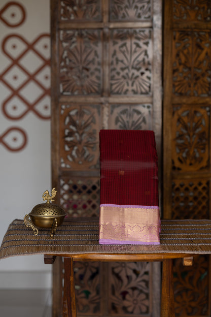 Maroon with Lavendar - Peacock Bhutta Saree