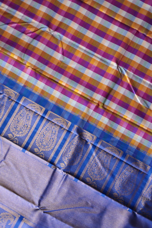 Multi color small checks borderless Vintage silk (16 colour)