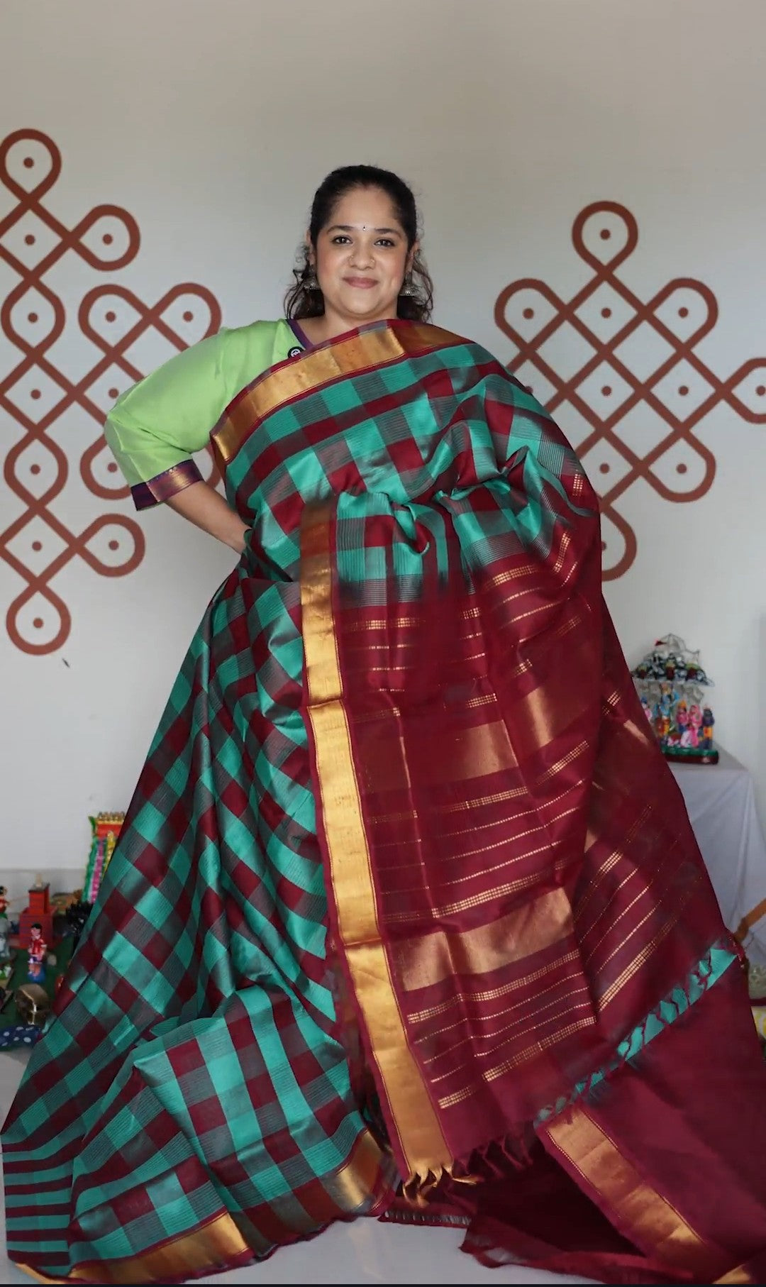 Paalum Pazhamum Silk Cotton - Aqua Green with Arakku Maroon