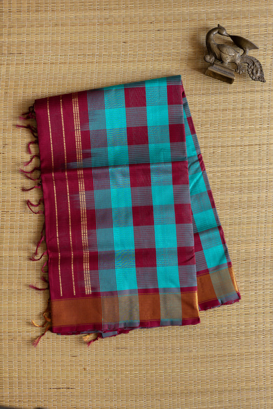 Paalum Pazhamum Silk Cotton - Aqua Green with Arakku Maroon