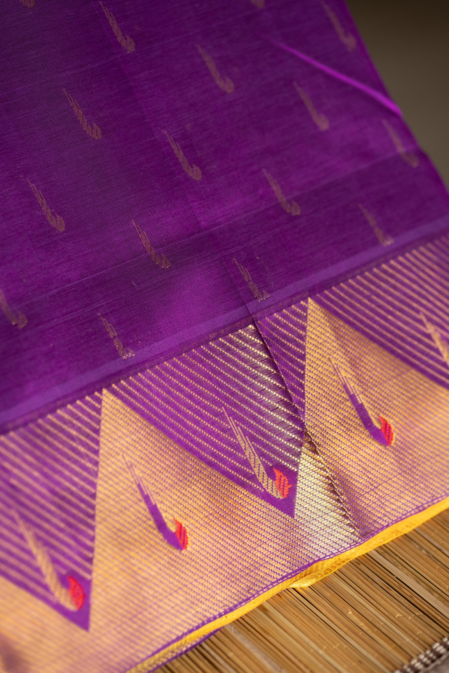 Paithani  Silk Cotton: Vaadamalli with golden yellow