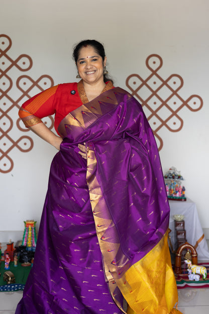 Paithani  Silk Cotton: Vaadamalli with golden yellow