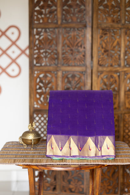 Paithani  Silk Cotton: Violet with aqua green pallu