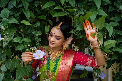 Parrot Green & Pink Silk Saree with Parrot zari (Brocade Silk)