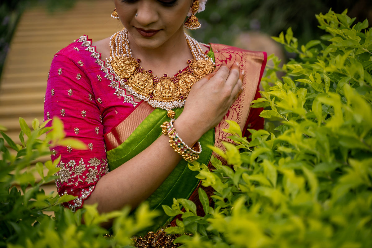 Parrot Green & Pink Silk Saree with Parrot zari (Brocade Silk)
