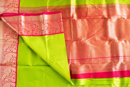 Parrot Green & Pink Silk Saree with Parrot zari (Brocade Silk)