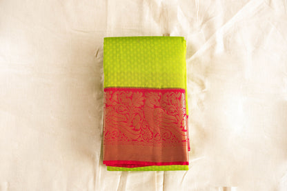 Parrot Green & Pink Silk Saree with Parrot zari (Brocade Silk)