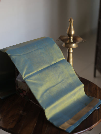 Pastel blue plain silk cotton