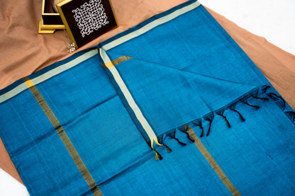 Peacock blue plain silk cotton