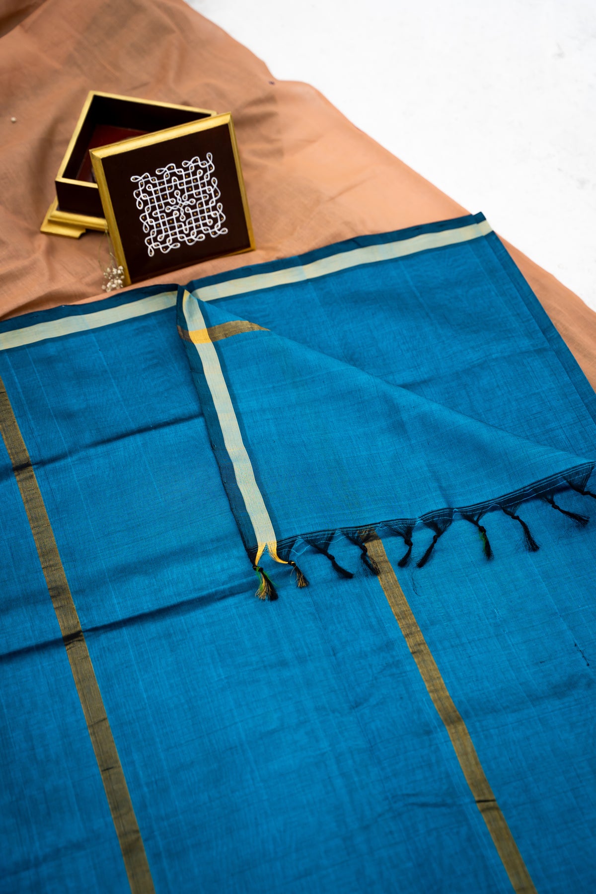 Peacock blue plain silk cotton