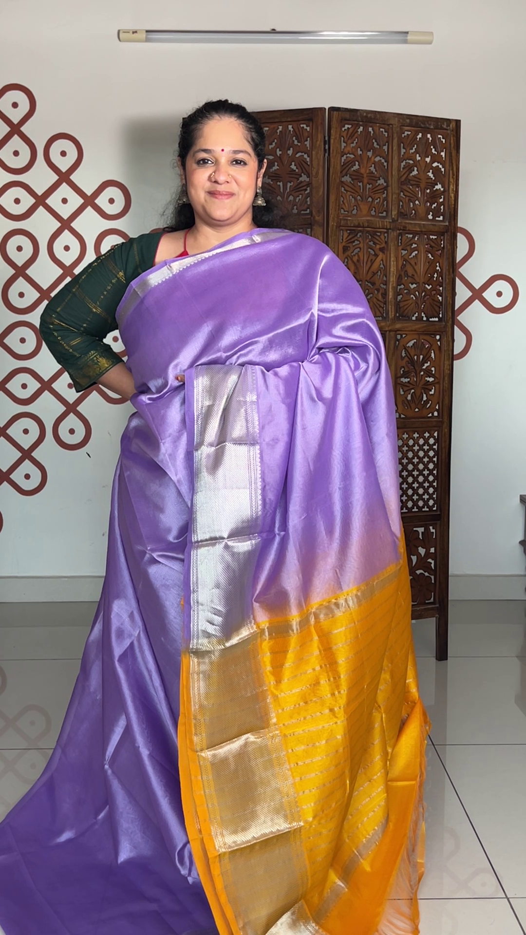 Plain Mangalagiri Silk Cotton- Lilac with Turmeric Yellow