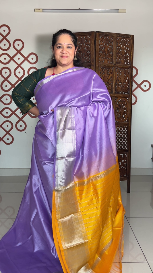 Plain Mangalagiri Silk Cotton - Lilac with Turmeric Yellow