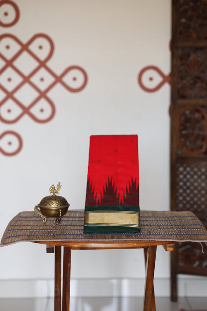 Red with dark bottle green and pallu