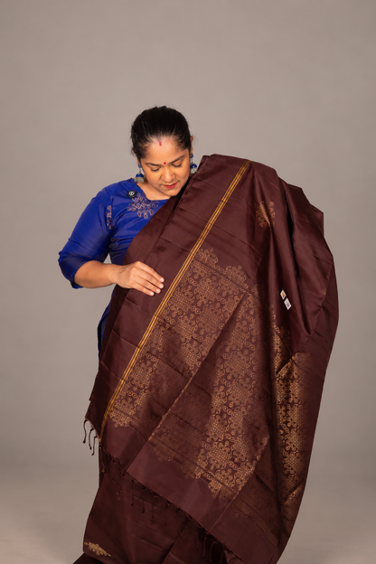 Signature Kolam Soft Silk- Coffee Brown