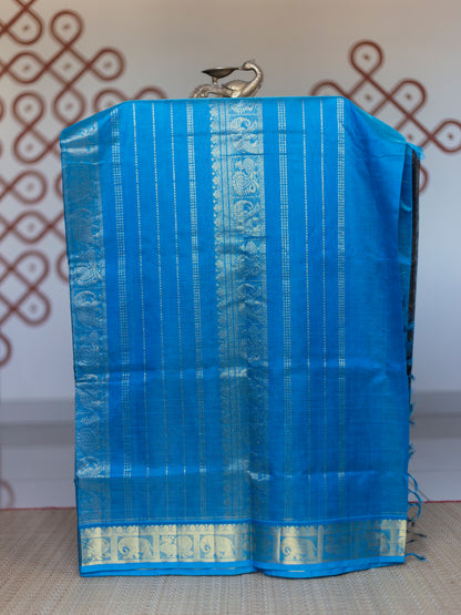 Black with dark sky blue vaira oosi Elephant & peacock border