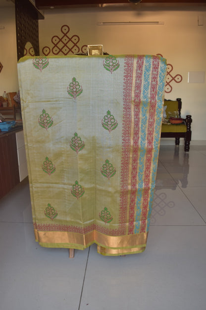 Pastel green with hand block print gatti  border