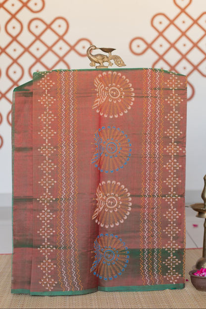 Maanthulir brown with hand block print without border