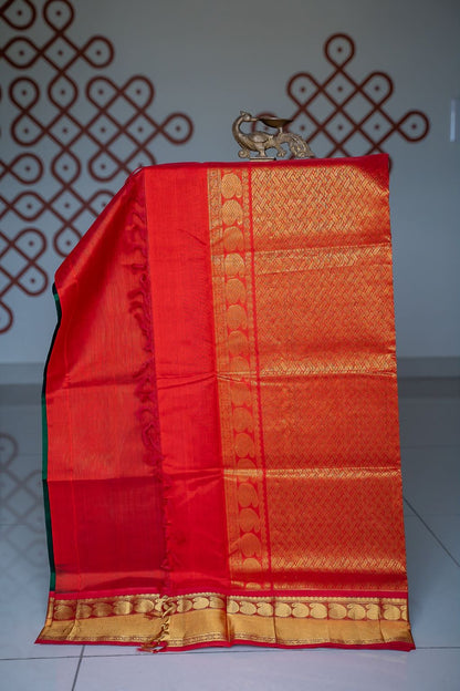 Bottle green with red korvai big  border