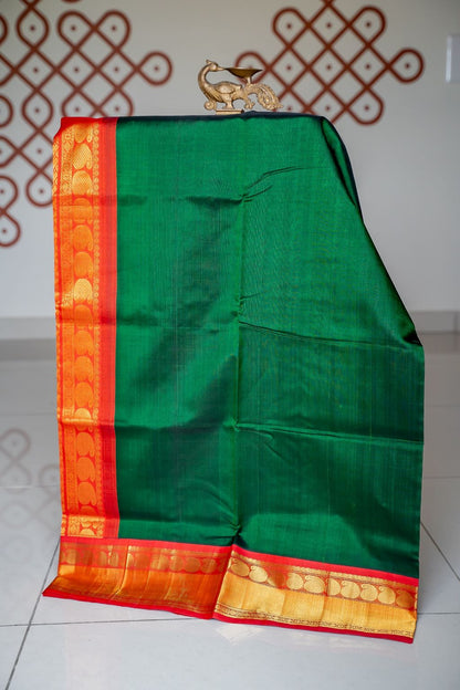 Bottle green with red korvai big  border