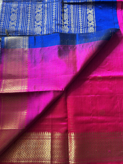 Rani pink with Royal blue muthukattam   korvai border