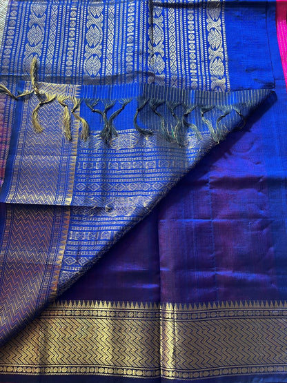 Rani pink with Royal blue muthukattam   korvai border