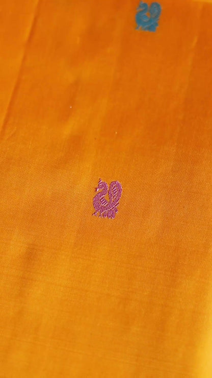 Turmeric Yellow with mauve pink thread work saree