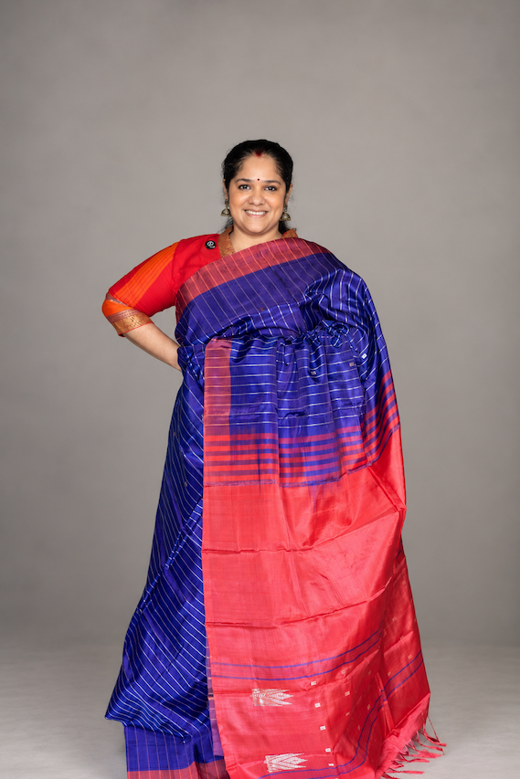 Royal Blue Chinnalampattu Saree with Kanagambaram Orange