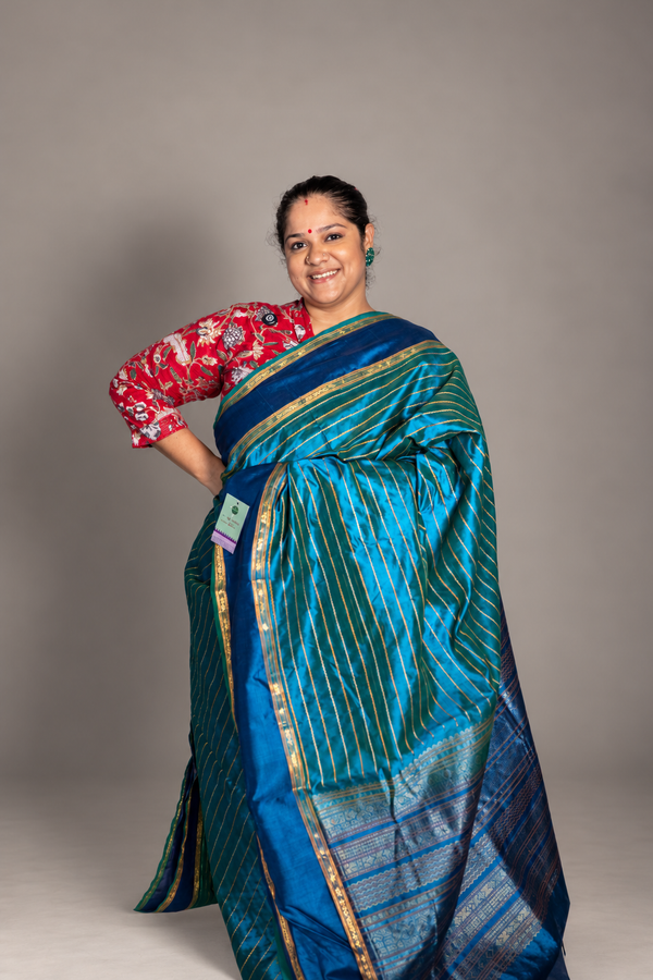 Dual Shade Mayil Kazhuthu Blue With sky blue Veldhari silk cotton