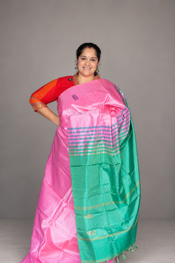 Rose Milk Chinnalampattu Saree with Apple Green