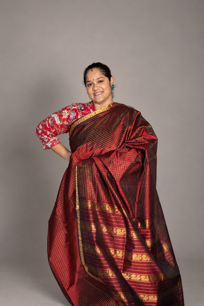 Small Border Vintage Muthukattam - Arakku Maroon
