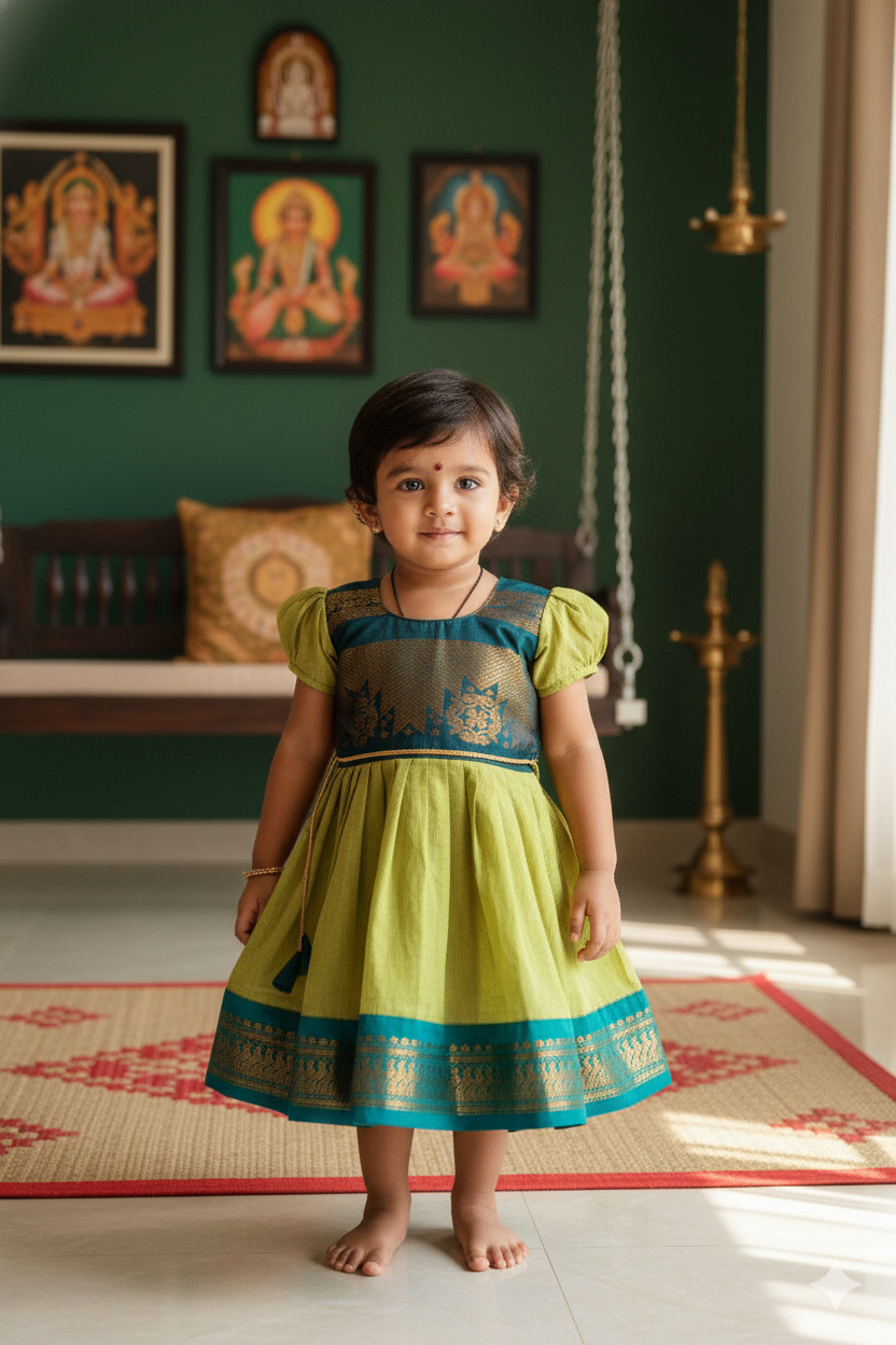 Cardoman Green gown with rama green combination - 6M
