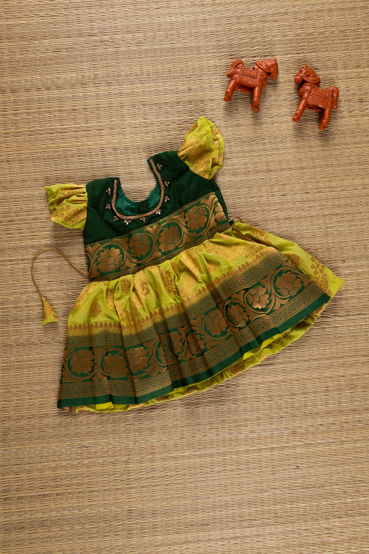 Cardoman Green gown(buttas) with dark green combination - 1Y