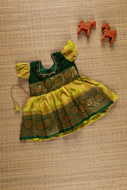 Cardoman Green gown(buttas) with dark green combination - 6M