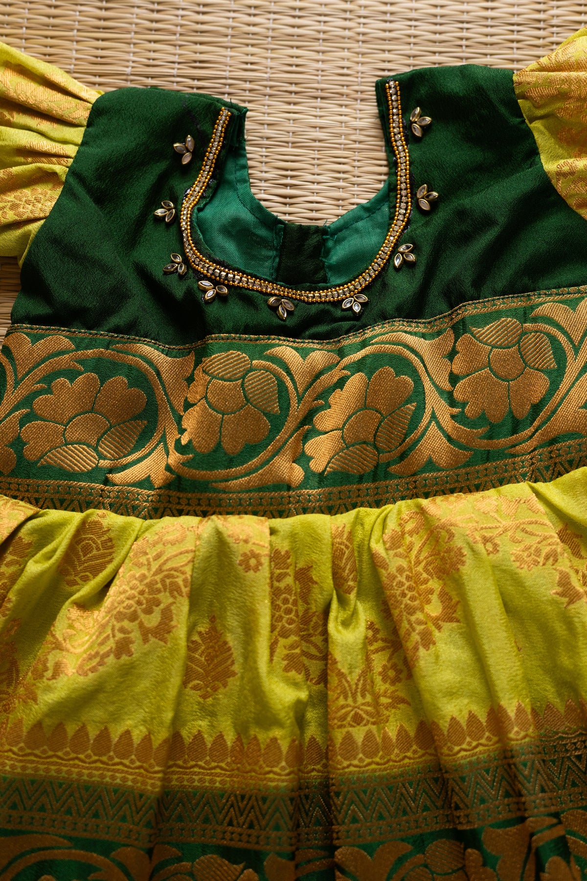 Cardoman Green gown(buttas) with dark green combination - 1Y